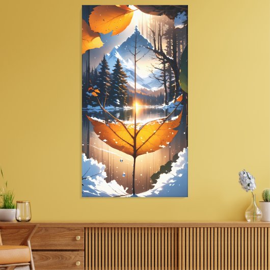 Where Autumn Meets Winter: A Leaf’s Last Glow Canvas Afdruk (Insitu (Woonkamer))