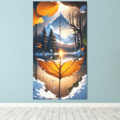 Where Autumn Meets Winter: A Leaf’s Last Glow Canvas Afdruk (Insitu (Houten vloer))