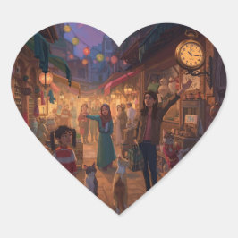 Where Cats Wander and Lanterns Glow Hart Sticker