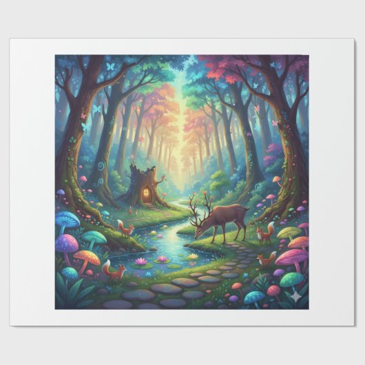 Where Deer Dream and Mushrooms Glows Cadeaupapier (Vlak)