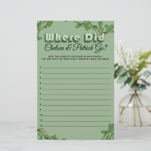Where Did They Go Greenery Bridal Guessing Game  (Staand voorkant)