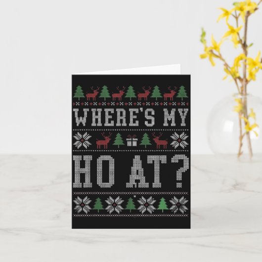 Where My Ho's At Ho Matching Couple Christmas Ugly Kaart (Gele Bloem)