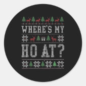 Where My Ho's At Ho Matching Couple Christmas Ugly Ronde Sticker (Voorkant)