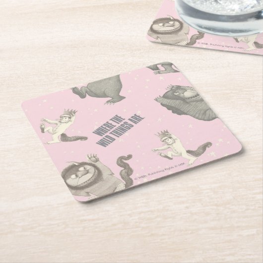 Where the Wild Things Are Pink Star Pattern Kartonnen Onderzetters (Schuin)