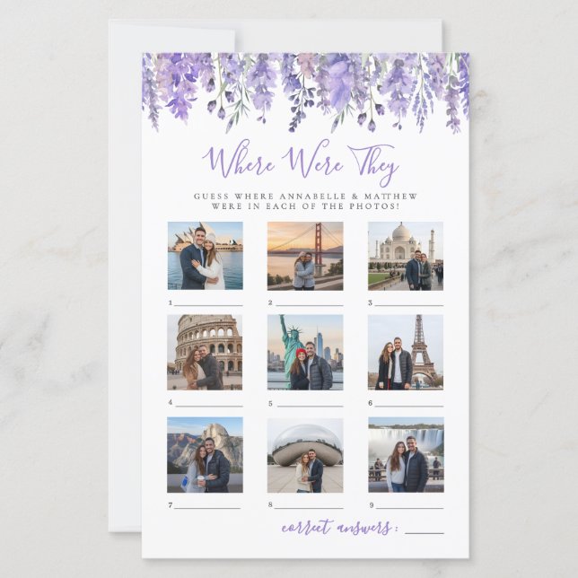 Where Were They Floral Bridal Shower Game (Voorkant)