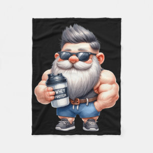 Whey Protein Gnome Dad Funny Bodybuilder Graphic F Fleece Deken