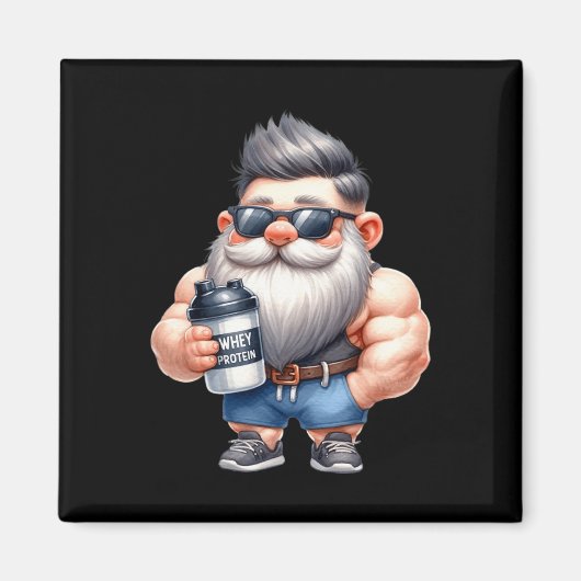 Whey Protein Gnome Dad Funny Bodybuilder Graphic F Magneet (Voorkant)