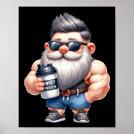 Whey Protein Gnome Dad Funny Bodybuilder Graphic F Poster (Voorkant)