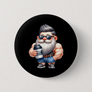 Whey Protein Gnome Dad Funny Bodybuilder Graphic F Ronde Button 5,7 Cm