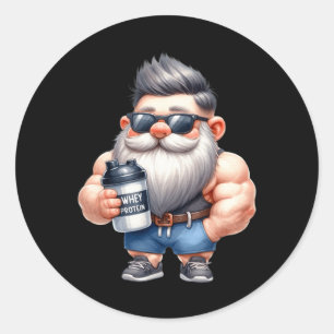 Whey Protein Gnome Dad Funny Bodybuilder Graphic F Ronde Sticker