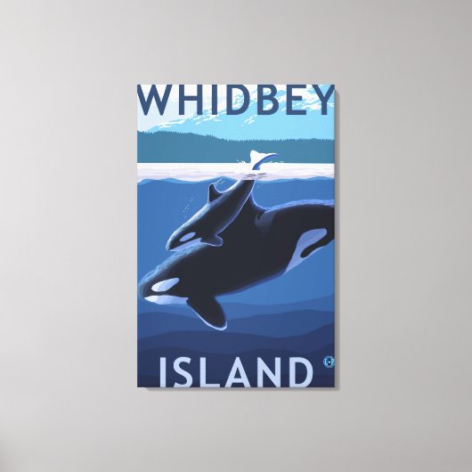 Whidbey Island, WashingtonOrca en Calf Canvas Afdruk (Voorkant)
