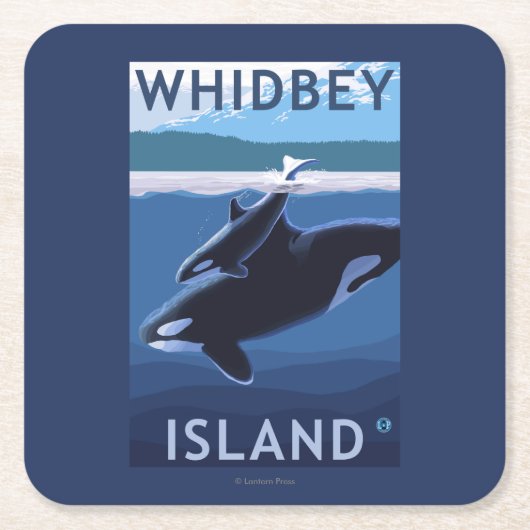 Whidbey Island, WashingtonOrca en Calf Kartonnen Onderzetters (Voorkant)