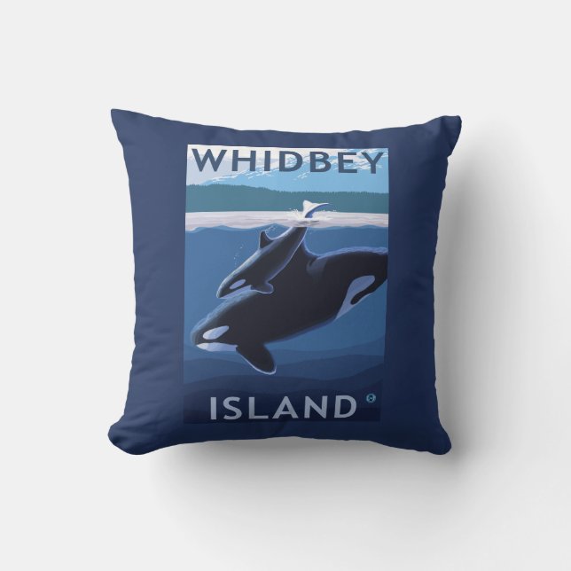 Whidbey Island, WashingtonOrca en Calf Kussen (Voorkant)
