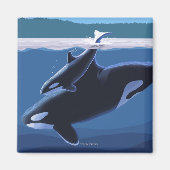 Whidbey Island, WashingtonOrca en Calf Magneet (Voorkant)