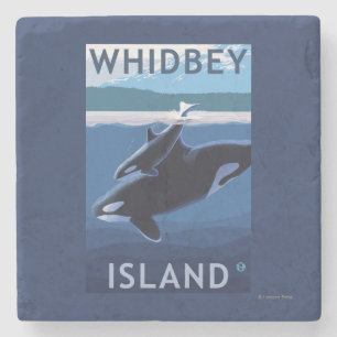Whidbey Island, WashingtonOrca en Calf Stenen Onderzetter