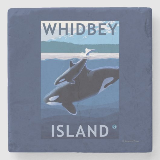 Whidbey Island, WashingtonOrca en Calf Stenen Onderzetter (Voorkant)