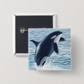 Whidbey Island, WashingtonOrca Jumping Vierkante Button 5,1 Cm (Voorkant /achterkant)