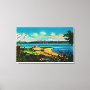 Whidby Island en Mt. Baker uit Port Townsend Canvas Afdruk