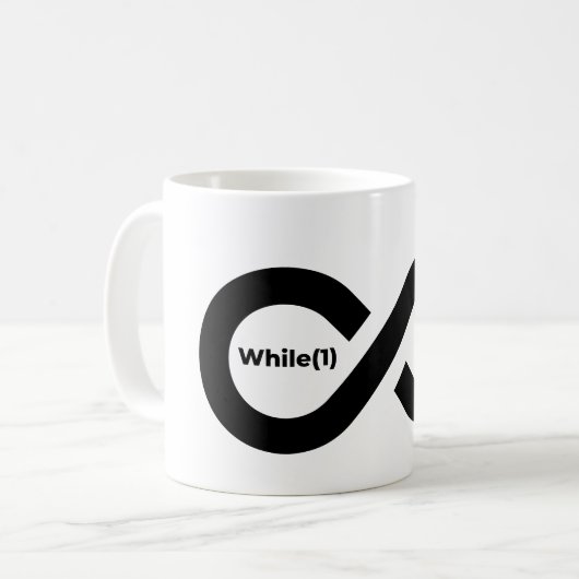 while(1) oneindige lus koffiemok (Voorkant links)