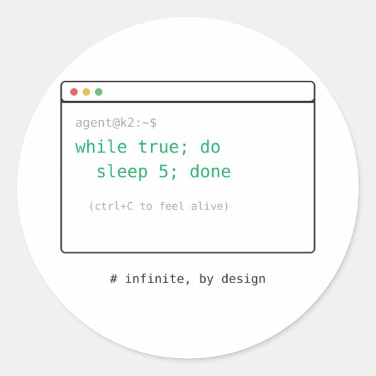 while(true): Oneindige Lus - Dev Sticker Cadeau (Voorkant)