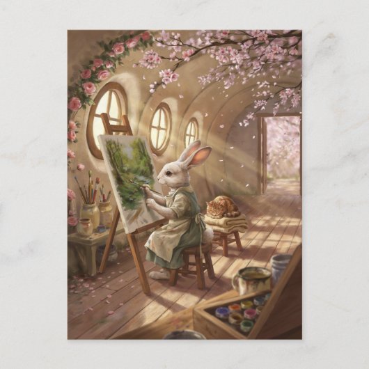 Whim Bunny Kunstenaar Schilderend op Ezel Briefkaart (Voorkant)