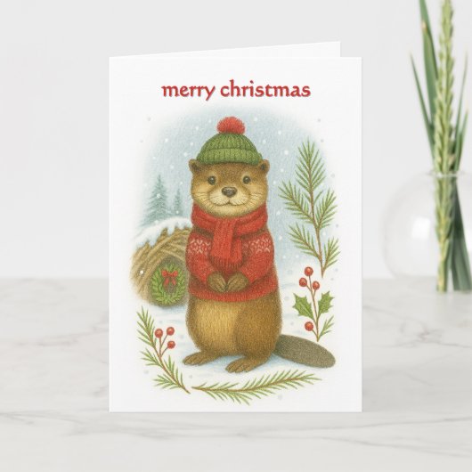 Whim Christmas Otter  Feestdagen Kaart (Voorkant)
