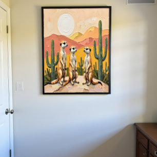 Whim trio van stokstaartjes woestijnkunst perfect poster