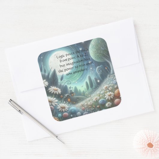 Whimical Night & Quote Vierkante Sticker (Envelop)