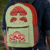 Whimical Red en Tan Mushroom en Sage Green Bedrukte Rugzak