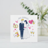 Whimige handgetekende "Net getrouwd" koppel Doodle Kaart (Staand voorkant)