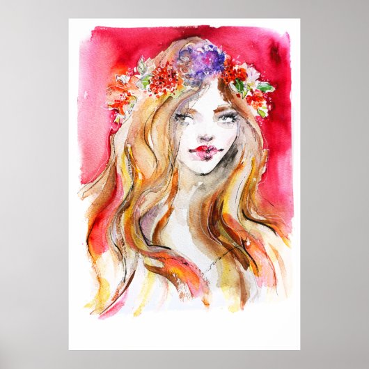 Whimige herfst waterverf mode-illustratie poster (Voorkant)