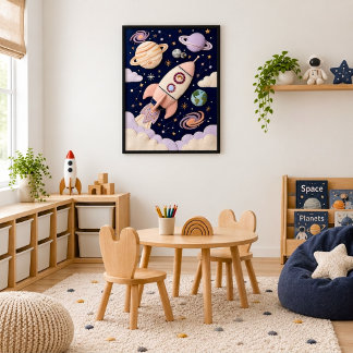 Whimige Pastelkleurige Kinderen Ruimte Avontuur Me Poster