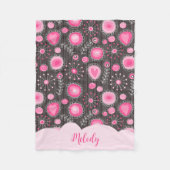 Whimige roze grijze harten en bloemen bloemnaam fleece deken (Voorkant)
