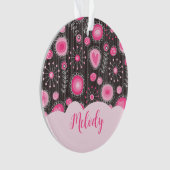 Whimige roze grijze harten en bloemen bloemnaam ornament (voorkant)