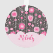 Whimige roze grijze harten en bloemen bloemnaam ornament (achterkant)