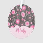 Whimige roze grijze harten en bloemen bloemnaam ornament (voorkant)