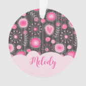 Whimige roze grijze harten en bloemen bloemnaam ornament (voorkant)