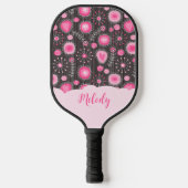 Whimige roze grijze harten en bloemen bloemnaam pickleball paddle (Voorkant)