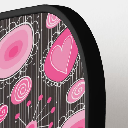 Whimige roze grijze harten en bloemen bloemnaam pickleball paddle (Links Detail)