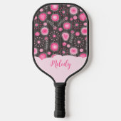 Whimige roze grijze harten en bloemen bloemnaam pickleball paddle (Achterkant)