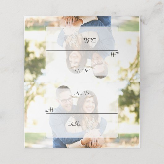 Whimige vervaagde foto geometrische bruiloft plaatskaartje (Buitenkant ongevouwen)