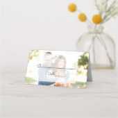 Whimige vervaagde foto geometrische bruiloft plaatskaartje (Voorkant)