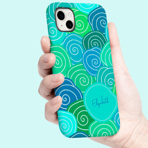 Whimige vintage leuke blauwe groene patroon aangep Case-Mate iPhone 14 hoesje