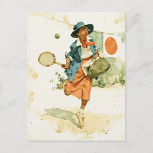 Whimige Vintage Tennisdame Briefkaart