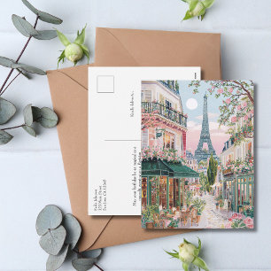 Whimige zomerreis naar Parijs Eiffeltoren bloemen Feestdagenkaart