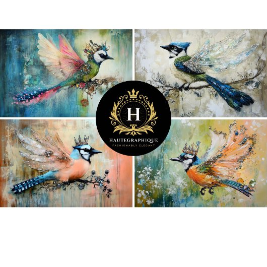 Whimiscal Birds Collage Decoupage Tissuepapier