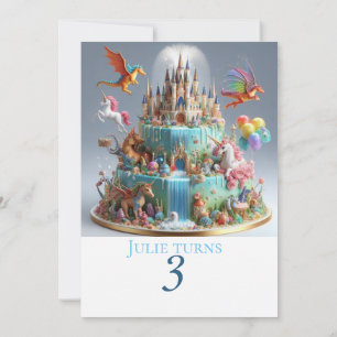 WHIMISCAL CASTLE DRAGONS & UNICORNS VERJAARDAG KAART