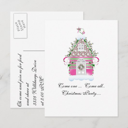 Whimiscal Christmas House-uitnodiging Uitnodiging Briefkaart (Voorkant / Achterkant)