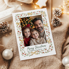 Whimiscal Christmas Wreath & Bows Photo Card Feestdagenkaart