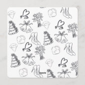 Whimiscal Cute Doodles Black White Frame Wedding Kaart (Achterkant)